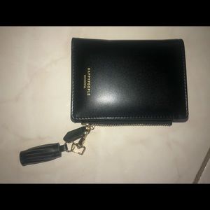 black “happy people wonderful” leather wallet